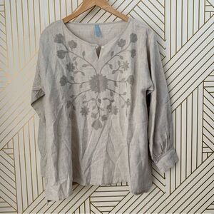 Homefrocks Linen Embroidered blouse tunic top  Lagenlook floral flowers boho 8